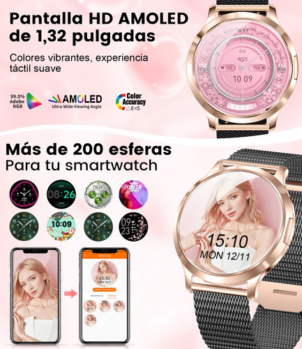 Lige Smartwatch Mujer Fv16-a Rosa 1.43 Hd Llamada Bluetooth Impermeable 100+ Modos Deportivos Para iPhone Andriod