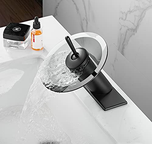 Grifo De Baño Con Caño De Cristal Negro En Forma De Cascada