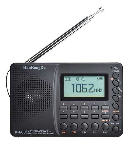 Hrd-603 Portátil Radio Am/fm/sw/bt/tf Bolsillo Radio Usb Mp