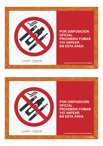 2 Señalamientos Prohibido Fumar/ Vapear 40x26.5 Cm, Trovicel