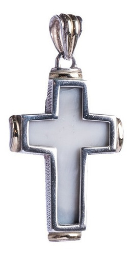 Colgante De Cruz De Plata Y Lamina De Oro Con Nacar