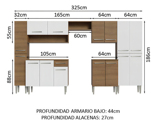 Mueble de Cocina Madesa Emilly Joy Encimera,15 Puertas 1 Cajón Color Rústico