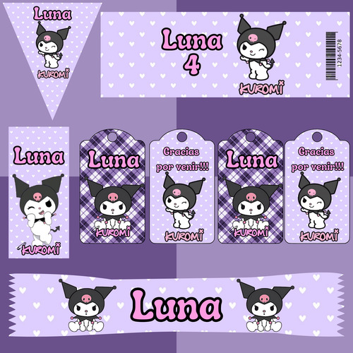 Kit Imprimible Cumpleaños Candy Bar Kuromi 1 Personalizable