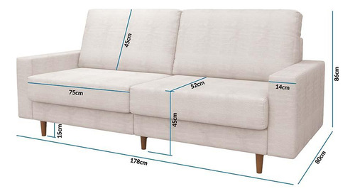 Sofá Na Caixa Fit 03 Lugares Living 180cm Bouclé Bege