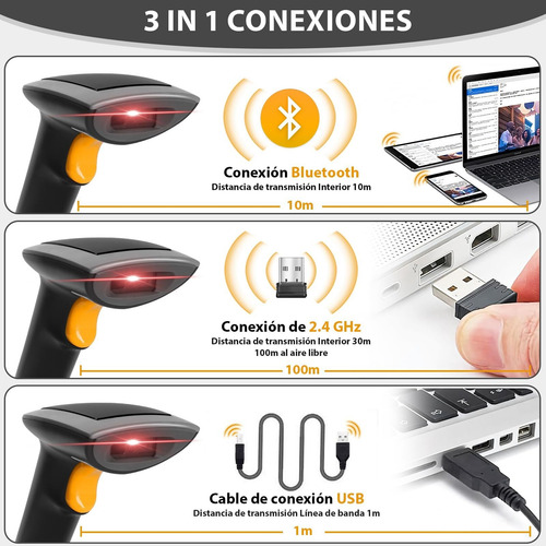 Escáner Código De Barras Bluetooth 2d 1d Con Soporte Y Usb
