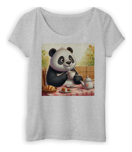 Remera Mujer Panda Cafe Desayunando En La Mesa Coffee