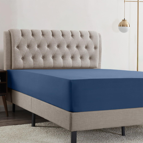 Sábanas De Cama King Bajeras Hasta 40 Cm Color Azul Marino