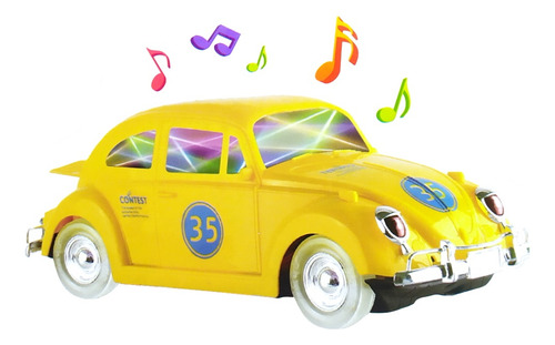 Carrinho Fusca Som E Luzes Bate E Volta E Gira 360º Amarelo
