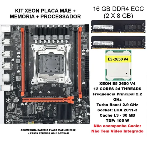 eoページ Kit Xeon, Placa Mãe X99 + Xeon 2650 V4 + 16 Gb Ddr4 2133 Mhz