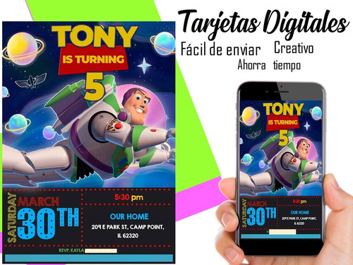 Tarjeta Invitación Digital Buzz Lightyear Toy Story