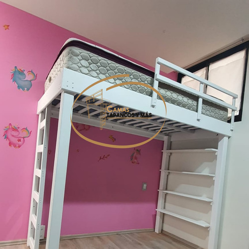 Imagen 3 de 5 de Cama Alta Con Repisas
