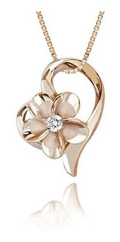 Collar - 14k Rose Gold Plated Sterling Silver Cz Plumeria Op