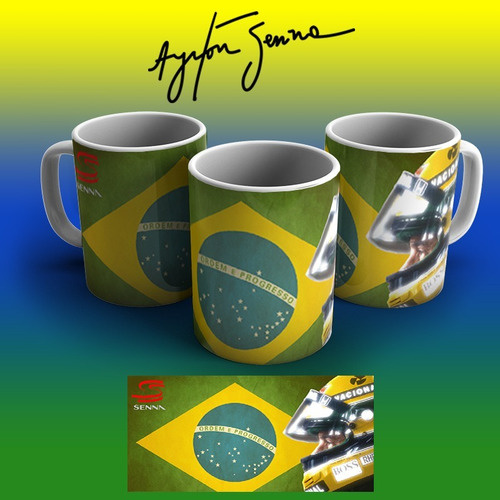 Imagem 1 de 1 de Caneca Ayrton Senna Porcelana Grátis Laço E Celofane!