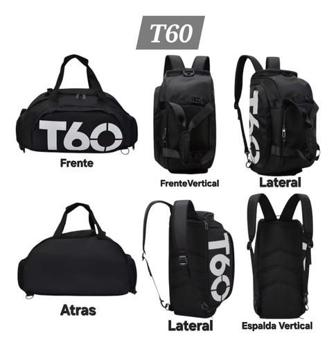 Bolso Mochila T60 Deportivo Gym Urbano 4 En 1 Viaje Unisex Gris T60