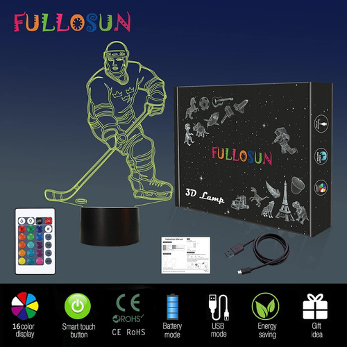 Lámpara Nocturna 3d Hockey Gifts, Diseño 3d Illusion Para De