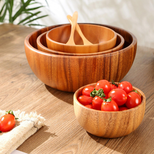 2pieces Wooden Serving Snacks Mixing Bowl Fruit Bowls Eating