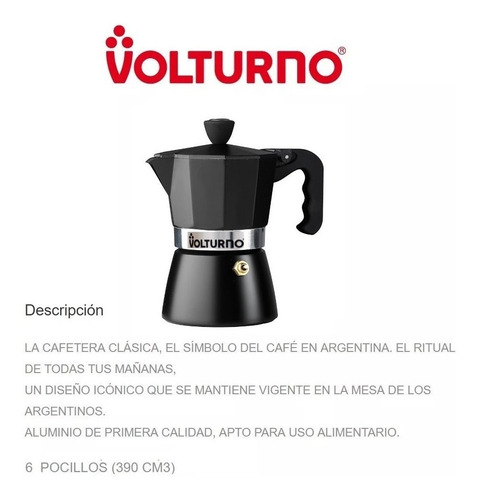 Cafetera Italiana Negra 6 Pocillos Volturno Express Diseño ! | Envío gratis