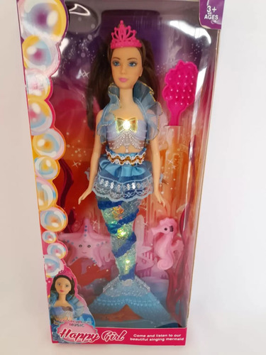 Boneca Sereia Acende Luz Emite Som Com Acessórios
