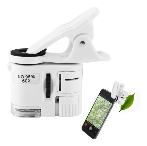 Mini Microscopio Con Clip Y Luz Led Para Celular 60x