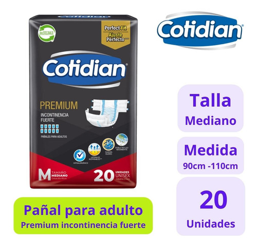 Cotidian Premium Pañales Adulto I.fuerte Talla M - 20uds