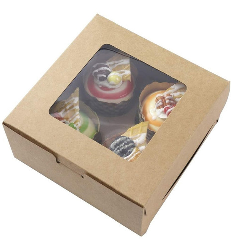 Cajas Cartulina 10 Unid.  Visor Para 4  Cupcakes-bombones