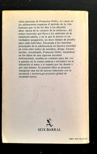 La Causa De Los Adolescentes - F. Dolto - Muy Buen Estado (Usado)