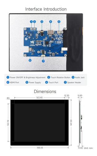 Monitor De Pantalla Hdmi De 8 Pulgadas Waveshare, Compatible