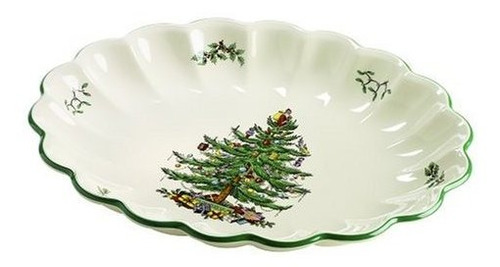 Plato Spode Del Árbol De Navidad Oval Estriado.