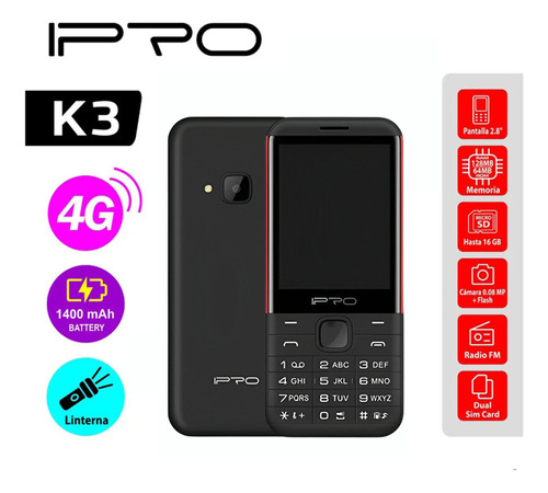 Celular Para Mayores Teclas Y Pantalla Grande 4g Ipro K3 Mp3 Negro