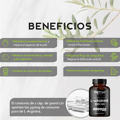 L-arginina Suplemento 90 Cápsulas 500mg Prettan