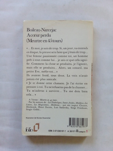 Imagen 2 de 2 de A Coeur Perdu - Boileau Narcejac - Folio 1959 - U