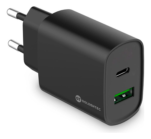 Carregador Fast Charge Goldentec Usb-c + Usb 3.0 Preto