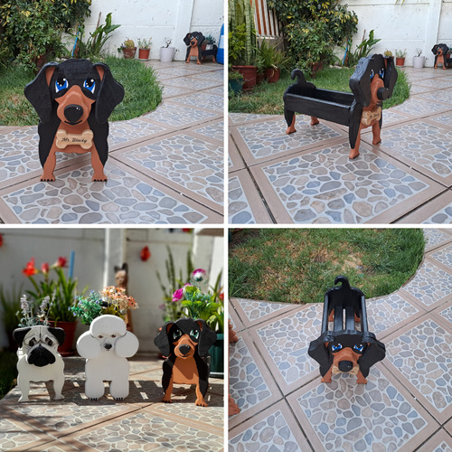 Maceta-jardinera Perrito Salchicha, Dachshund O Teckel Negro