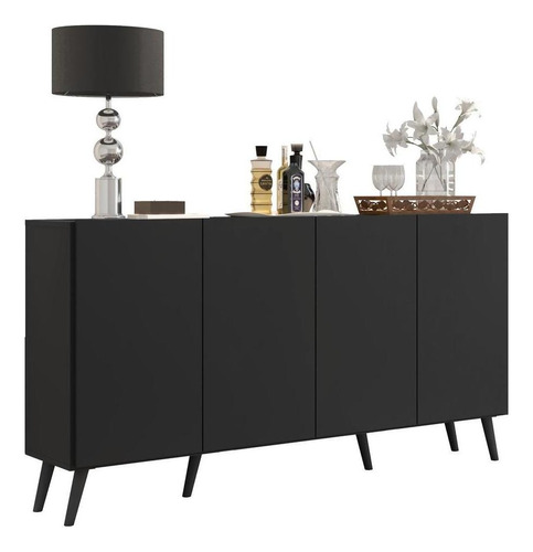 Aparador Buffet 4 Portas Retrô Veneza Multimóveis V3556 Cor Preto