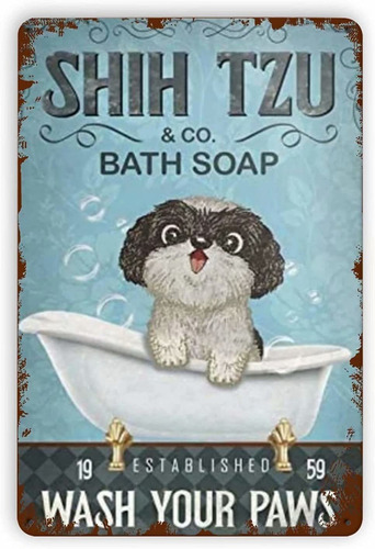 Cartel De Chapa De  L Diseño De Perro Shih Tzu  Jabón...