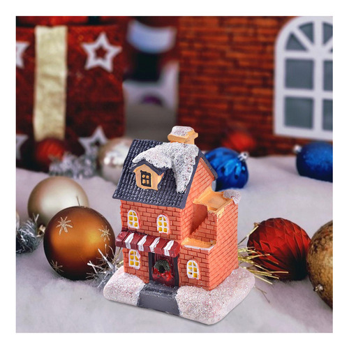 1 Navidad Nieve Pueblo Casa Escena Ornamento Luz Miniatura