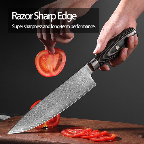 Cuchillo De Chef Plys Damascus Con Mango De Madera De Acero