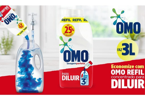 Kit 2 Refil Sabão Líquido Concentrado Omo Lavagem 2x 500ml