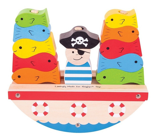 Juego Encastre Balanza Barco Pirata Madera Bigjig Bebes 18m+