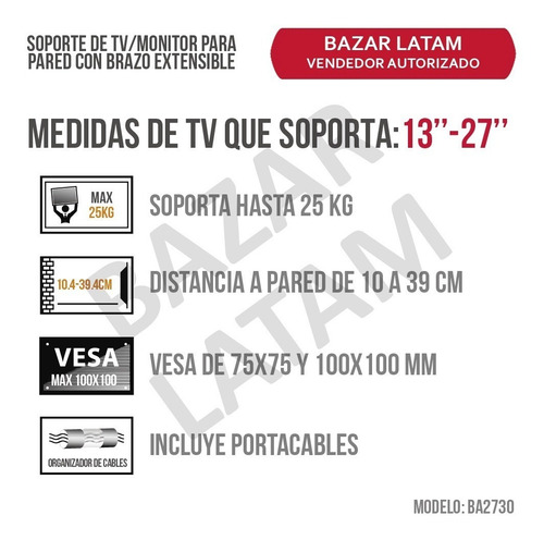 Soporte Monitor Pared Brazo Extensible Regulable