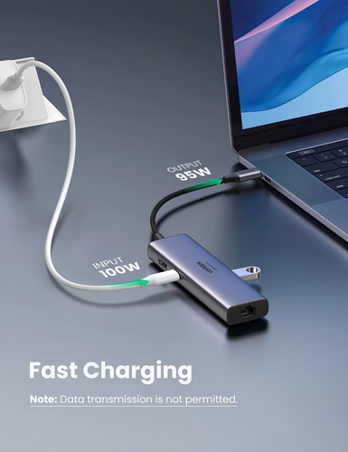 Adaptador Hdmi Hub USB C 7 en 1 4k 60 Hz Rj45 Dex Sd Pd 100 W Ugreen 60515 Color Gris