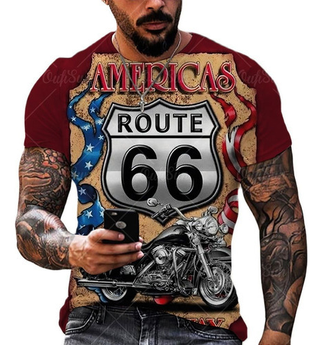 Alm Us Route 66 Camiseta De Verano Con Estampado 3d For