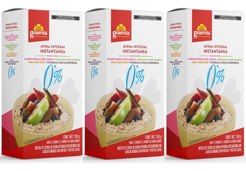 3 Avena Integral Instantánea Granvita Varios Sabores 280g
