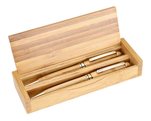 Set 2 Bolígrafo Lápiz Estuche De Bamboo Deluxe