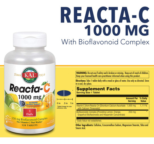 Kal Reacta-c Con Tabletas De Bioflavonoides, 120 Unidades