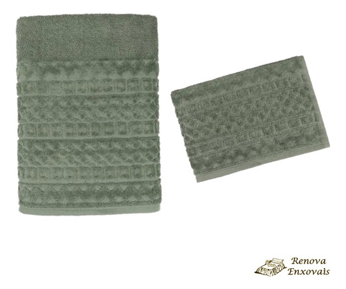 Jogo De Toalhas 4 Peças Toalha Aveludada Banho E Rosto Felpuda Macia Grossa Grande Luxo Jacquard 2 Pçs De Cada - Verde - 100% Algodão - 70 Cm X 1, 35 M E 50 Cm X 70 Cm - Renova Enxovais