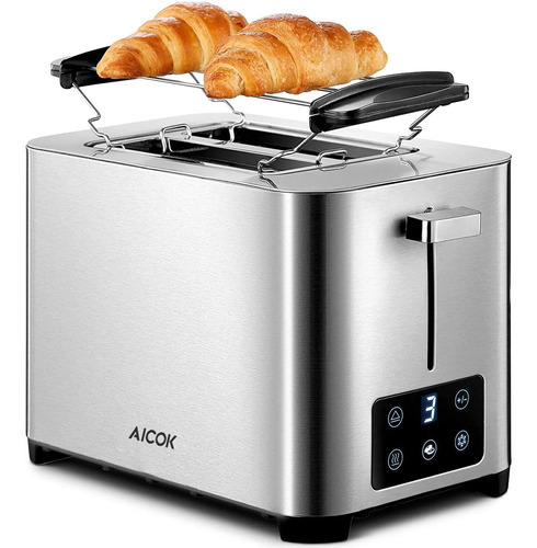 Tostador 2 Rebanadas Aicok Acero Inox Touch 6 Niveles Color Plateado