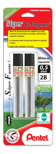 Recambio Plomo Pentel Super Hi-polymer, 0,5 Mm, Fino, Hb,