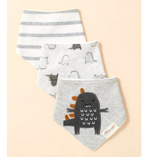 Set Baberos Bandana Bebe Mvd Kids Colores Monster Gris