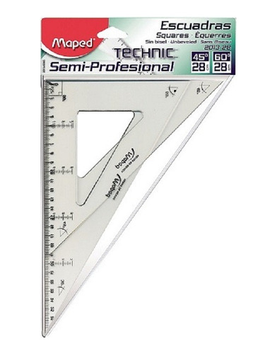 Escuadra Semi-prof. S/ Bisel Technic C/g° 28cm C/ 2 Jg Maped